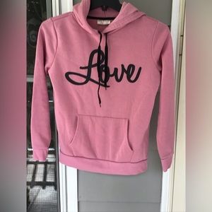 Bobbie Brooks Women Size Small Pink Long Sleeve "LOVE" Hooded Sweatshirt EUC.